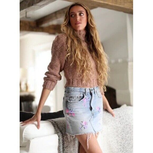 Free People Dresses & Skirts - NWT FREE PEOPLE X RIALTO JEAN PROJECT Sz 30 PAINTED CHARLOTTE DENIM MINI SKIRT